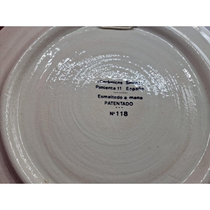 Prato Decorativo de Cerâmica Cerámicas Sevilla Pimienta 11 Espanha, Pintado à Mão Cuerda Seca e Ouro 24K, Pássaros e Flores, 31 