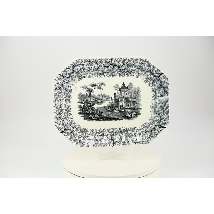 Антикварное Блюдо Pickman La Cartuja de Sevilla XIX век, Тонкий Фаянс, Классическая Сцена, 33.5x26см