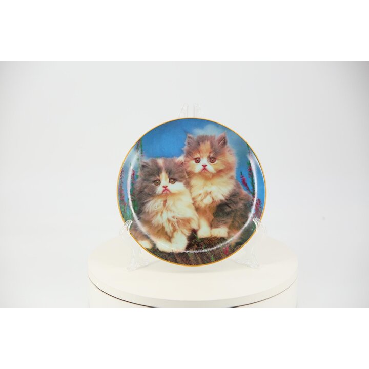 Assiette de Collection EXTEC EDITION "Deux Fidèles Compagnons" Chatons, Porcelaine Allemande, Éd. Limitée, 20cm