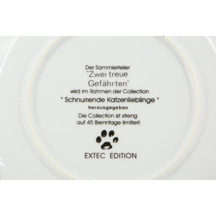 Assiette de Collection EXTEC EDITION "Deux Fidèles Compagnons" Chatons, Porcelaine Allemande, Éd. Limitée, 20cm