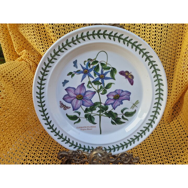 Piatto Piano Portmeirion Botanic Garden, Ceramica Inglese Vintage 26.5cm, Susan Williams-Ellis Peonia Fiore della Passione, Anni