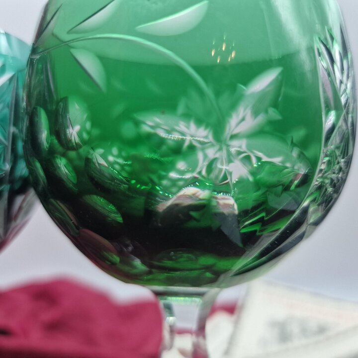 Set de 2 Verres a Vin Roemer Vintage, Gobelets en Cristal Taille Bavaria Bleikristall 24%, Vert Emeraude et Turquoise, Allemagne