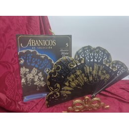 Éventail de Collection Mata Hari N 5 Planeta DeAgostini, Bois Ajouré Noir et Or Style Art Nouveau avec Livret, Hauteur 22 cm