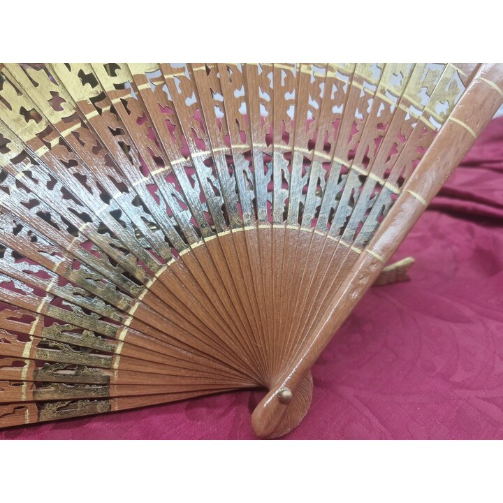 Ventaglio da Collezione Sarah Bernhardt Legno Traforato Dipinto a Mano Fiori Ventaglio Spagnolo Vintage 23 cm