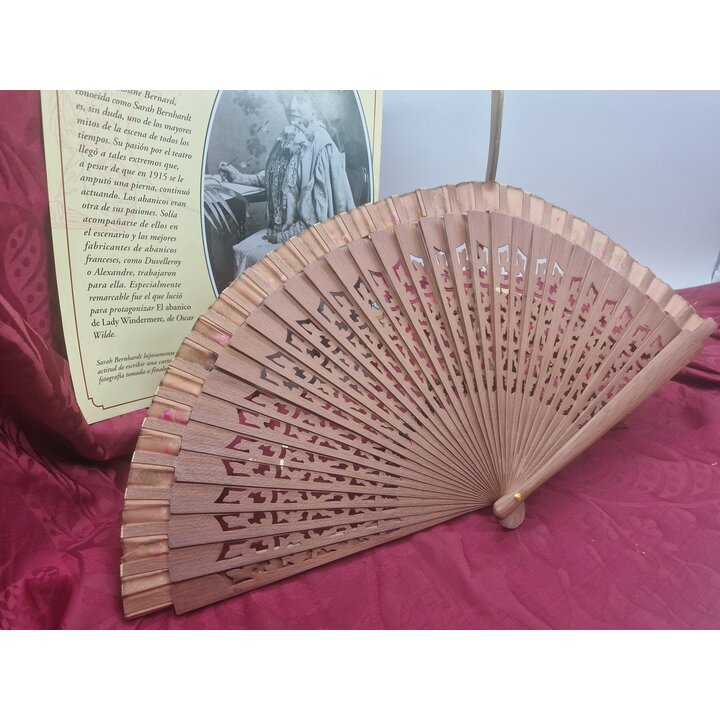 Ventaglio da Collezione Sarah Bernhardt Legno Traforato Dipinto a Mano Fiori Ventaglio Spagnolo Vintage 23 cm