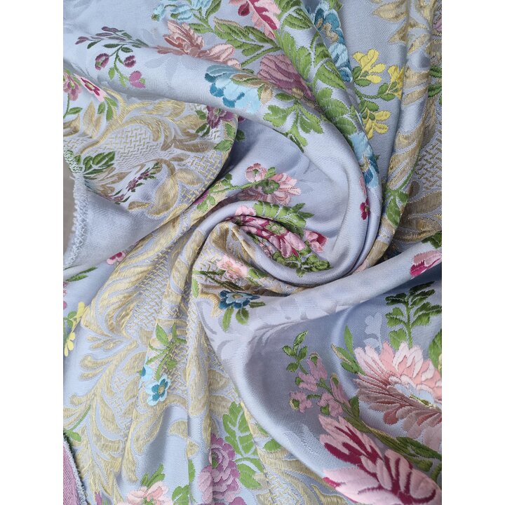 Valencianisches Brokat Stoffstück, Vintage Blumen Jacquard Lurex Stoff, 110 x 65 cm 450g Schwerer Textilrest für Handarbeit