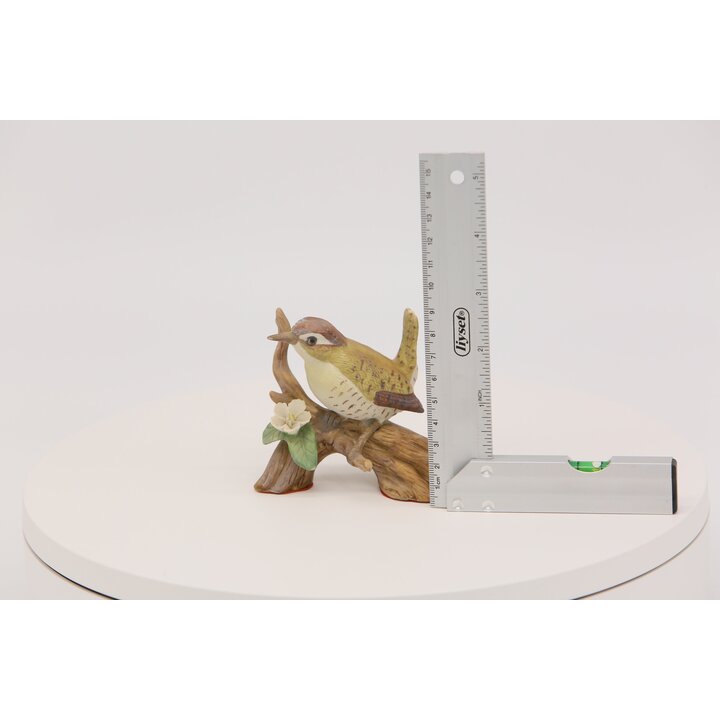 Estatueta de Carriça em Porcelana Pintada a Mão no Ramo com Flor, Escultura Vintage de Ave Ceramica Decoração de Mesa Presente C