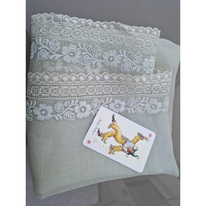 Antikes Organza Kopftuch Handgestickt Spitzen Borde Schleier Mantilla 70x70 cm Vintage Stickerei Deckchen Tischlaeufer