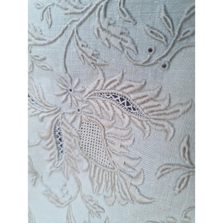 Toalha de Mesa em Linho Bordada a Mão 170x300 cm, Conjunto Vintage Bege de Banquete com 16 Guardanapos, Jogo de Mesa 17 Peças