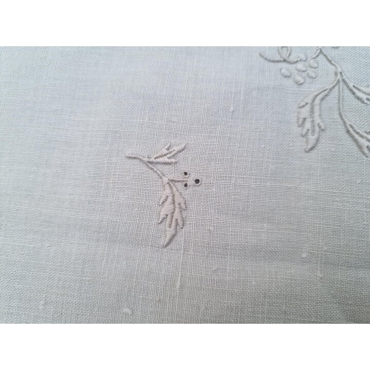 Toalha de Mesa em Linho Bordada a Mão 170x300 cm, Conjunto Vintage Bege de Banquete com 16 Guardanapos, Jogo de Mesa 17 Peças