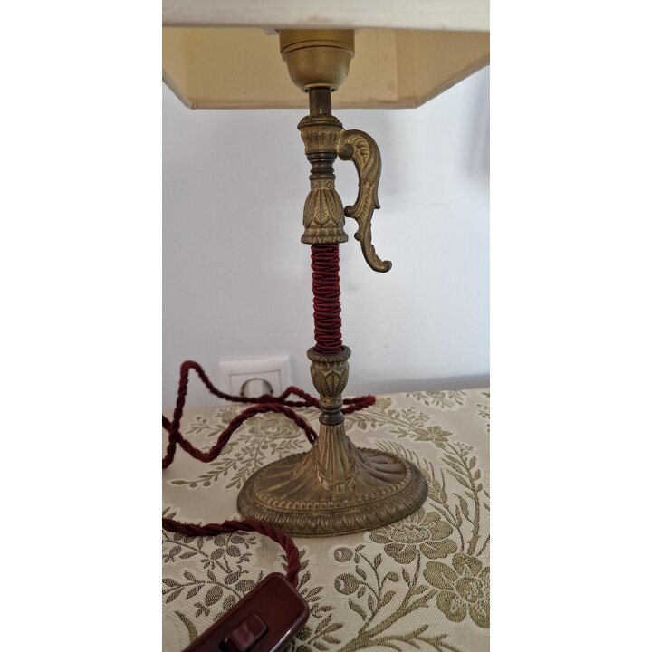 Paar Vintage Tafellampen | Messing & Crème Stoffen Kap | Jaren 40 Stijl | Klassieke Mid-Century Verlichting