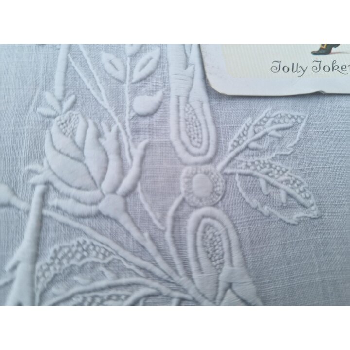 Monogramme Brodé Main DA Coupon de Toile de Lin Broderie Blanche Initiales Motif Roses 42x22 cm Applique Textile Vintage