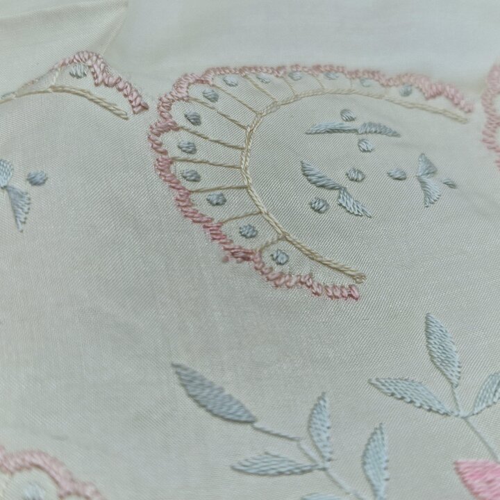 Antique Silk Handkerchief, Reversible Hand Embroidered Hanky, Bridal Wedding Pocket Square, Scalloped Fan Border, 1920s Textile 