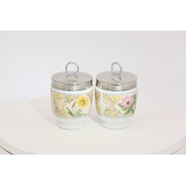 Conjunto de Pequeno Almoço Villeroy e Boch Wild Rose, Prato de Cerâmica e 3 Copos de Ovo, Louça Alemã Vintage Anos 70, Jogo de 4