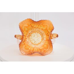 Marigold Carnival Glass Schaal met Handvaten - Stijl Jaren 1980