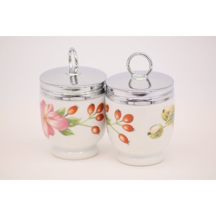 Пара кодлеров для яиц Royal Worcester Wild Harvest, кокодницы из фарфора и хрома, набор из 2 предметов английской посуды, 1980-е
