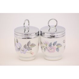 Paire de Coquetiers Coddlers Royal Worcester en Porcelaine, Décor Fleurs et Métal, Vaisselle Anglaise Vintage de 1980, Lot de 2