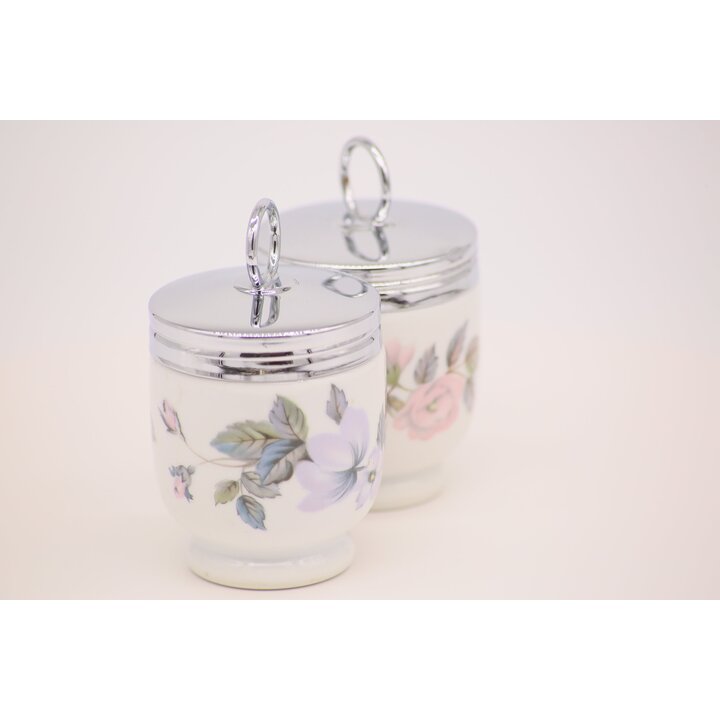 Набор из 2 кодлеров для яиц Royal Worcester, английский фарфор с цветами и хромом, винтажная посуда для завтрака 1980-х годов