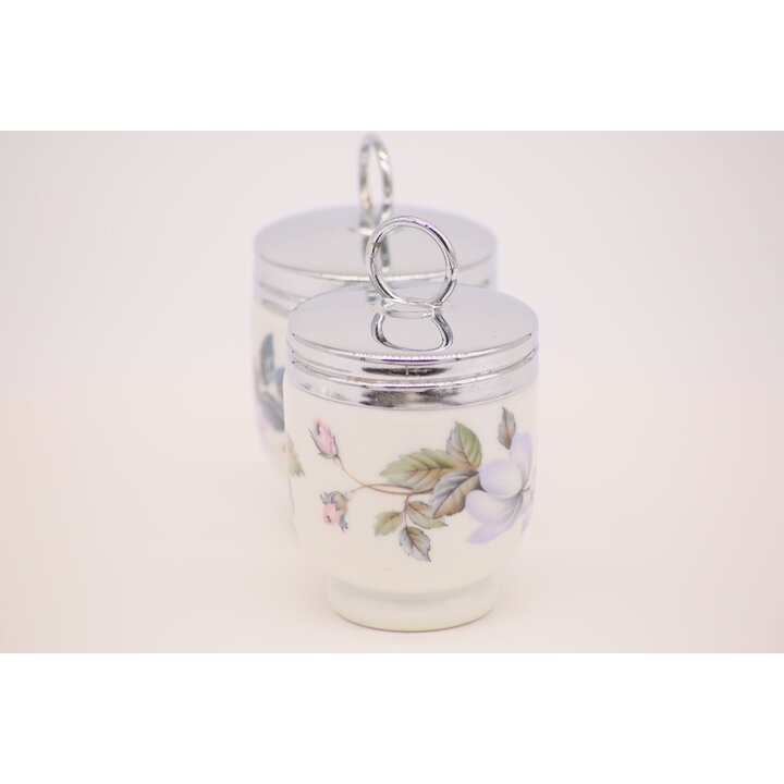 Набор из 2 кодлеров для яиц Royal Worcester, английский фарфор с цветами и хромом, винтажная посуда для завтрака 1980-х годов