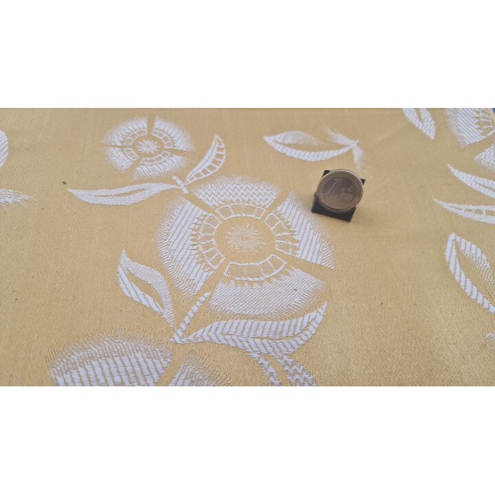 Vintage Jacquard Fabric by the Meter - Mid-Century Floral Upholstery and Drapery Material, Spain, 120 cm Width