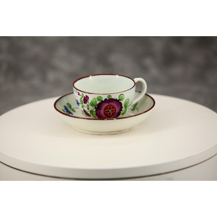 Tazza da tè e piattino antico inglese, porcellana dipinta a mano del XIX secolo, servizio da tè georgiano senza marchio