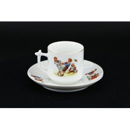 Tasse et Soucoupe en Porcelaine Eamag Bavaria, Vaisselle Enfant Allemande Années 40, Décor Enfants Jouant 100ml, Céramique de Co
