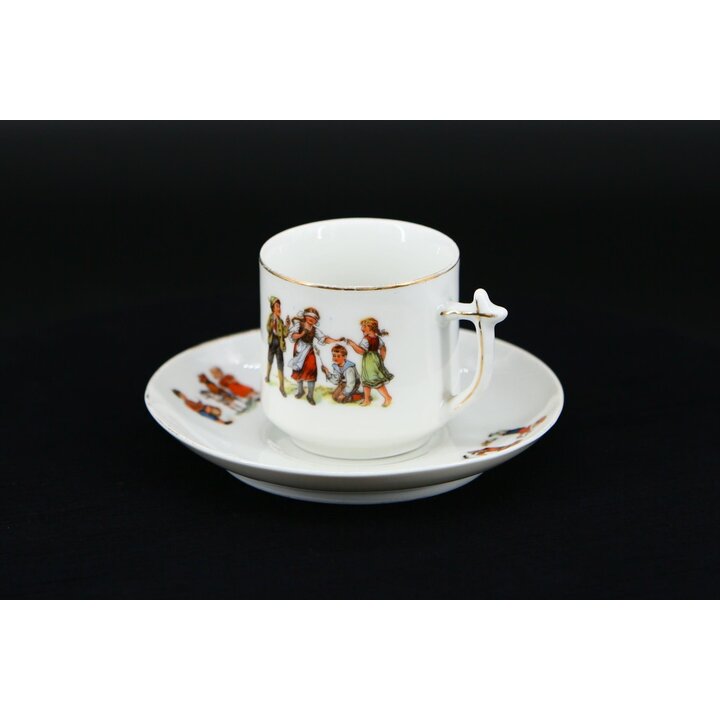 Eamag Bavaria 磁器製カップ＆ソーサーセット、1940年代ドイツ製アンティーク食器、子供たちの遊び絵柄 100ml、コレクター向けヴィンテージ子供用カップ ドイツの陶器
