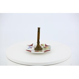 ヴィンテージ 真鍮とセラミック シガーカッター, 1970年代 卓上 ギロチン 葉巻カッター, 花と蝶 モチーフ, レトロ バー デスク デコレーション