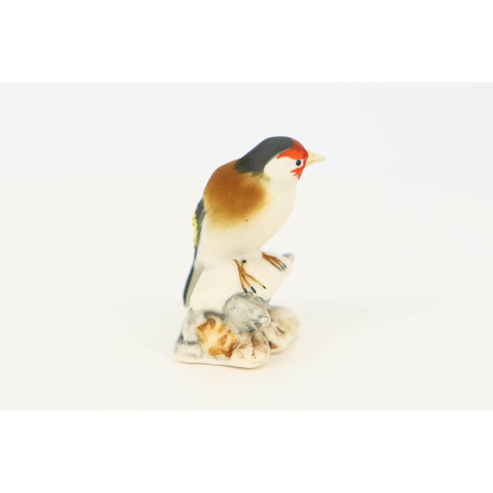 ゴシキヒワ鳥フィギュア カポディモンテ様式王冠Nマーク 手描き陶器置物 イタリア製キャビネットデコ 1990年代