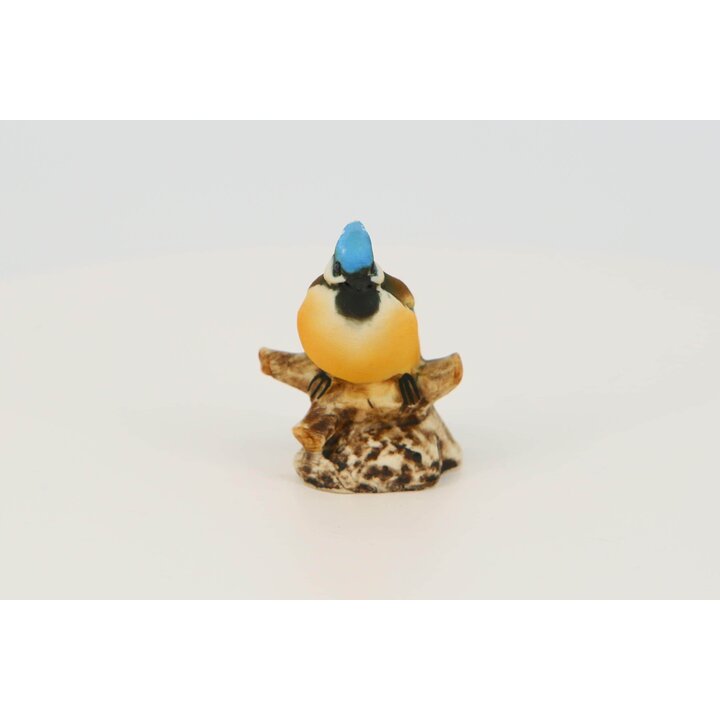 カポディモンテ 磁器製 鳥 置物, 手描き アオカケス ミニチュア 彫刻, クラウンN イタリア ヴィンテージ 1990年代 コреクター デкоレーション