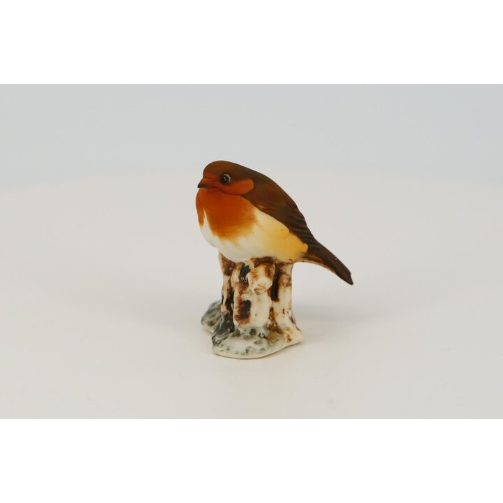 Figurka ptaka z porcelany Capodimonte, ręcznie malowany rudzik statuetka, włoska sygnatura korona N, kolekcjonerska miniatura z 
