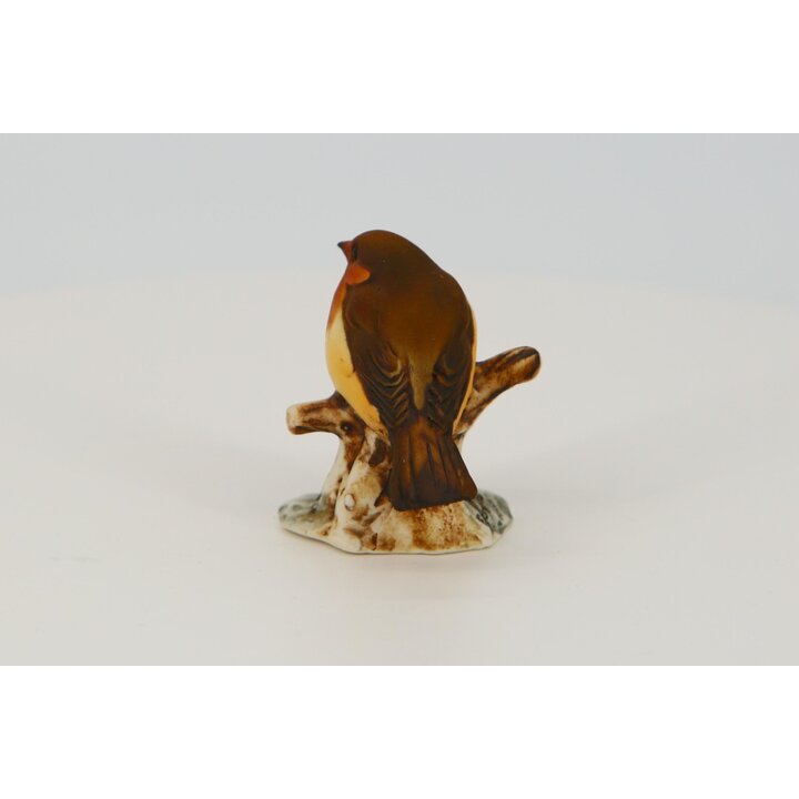 Figura de pássaro em porcelana Capodimonte, pisco de peito ruivo pintado à mão, marca N coroada Made in Italy, miniatura colecio