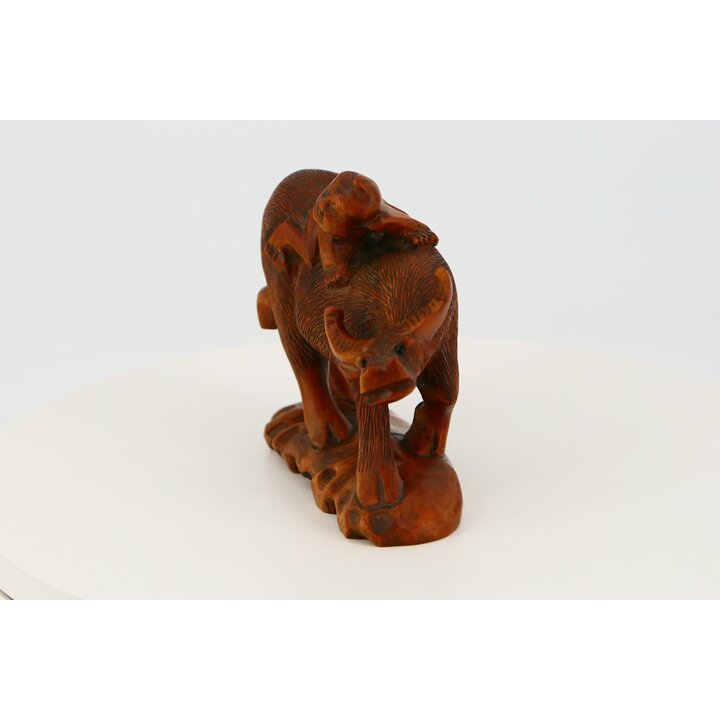 Escultura de Madeira Esculpida a Mão de Búfalo de Água e Menino Pastor, Estatueta Asiática Vintage Anos 50, Arte Oriental para G