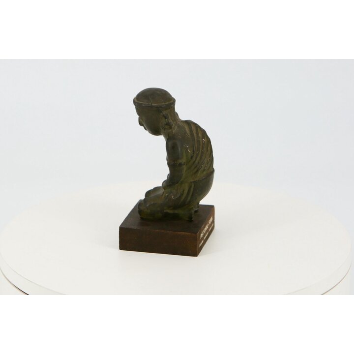 Vorkolumbianische Nayarit Figur Replik Laboratorios Funk, Skulptur Bronzeeffekt auf Holzsockel, Vintage 1970 Apotheke Deko