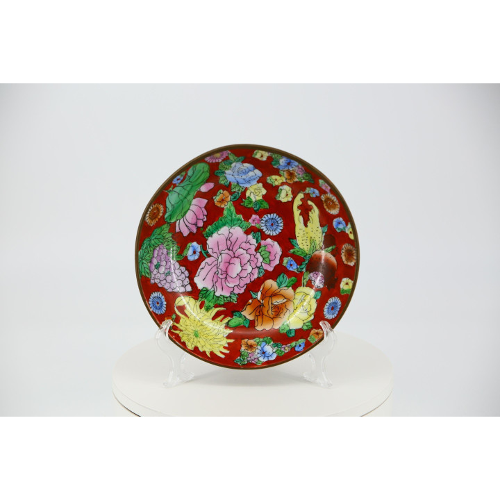 Plato de Exportación China Años 70 - Porcelana y Bronce