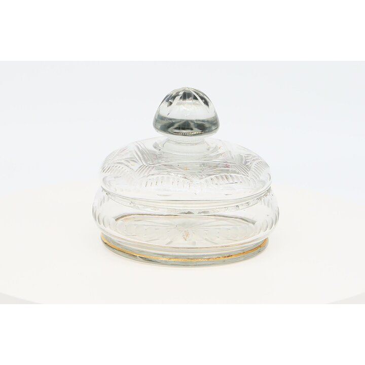 Bonbonnière en verre pressé doré XIXe siècle - Boîte à bijoux antique en cristal avec couvercle