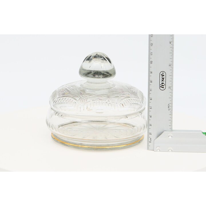 Bonbonnière en verre pressé doré XIXe siècle - Boîte à bijoux antique en cristal avec couvercle