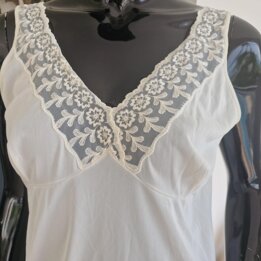 Combinacion Vintage Vestido Interior Marie Claire Anos 80 Poliamida Marfil Encaje Floral Talla 5 S-M