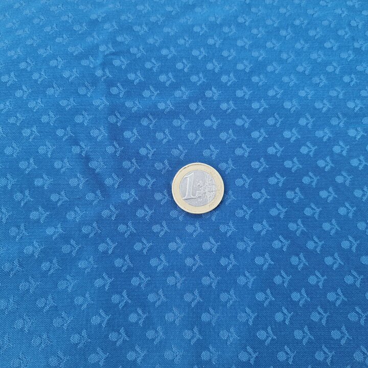 Tela vintage, Finales del siglo XX, Azul aciano, jacquard floral tonal, 140 cm