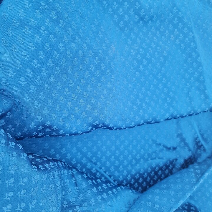 Tela vintage, Finales del siglo XX, Azul aciano, jacquard floral tonal, 140 cm