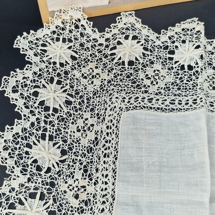 Antique Sol Lace Handkerchief Named "Mercedes" Fine Linen Wedding Handkerchief 33cm Handmade Tenerife Lace Spanish Heirloom 1920