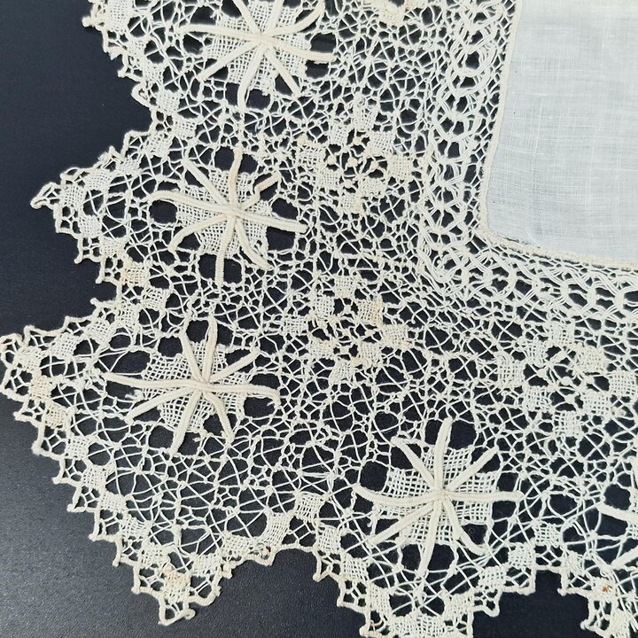 Antique Sol Lace Handkerchief Named "Mercedes" Fine Linen Wedding Handkerchief 33cm Handmade Tenerife Lace Spanish Heirloom 1920