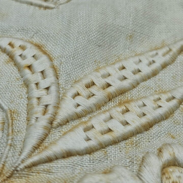 Фрагмент вышитого льна, Начало XX века, Teresa, Richelieu, 40 × 20 см