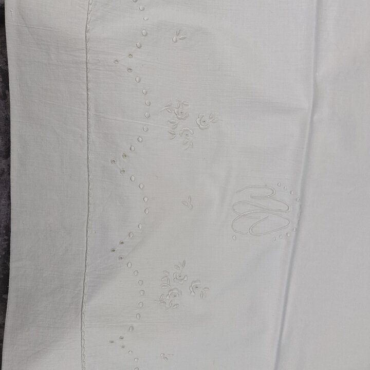 Ensemble de linge de lit: coton, Années 1950, MC, Drap, Taie de traversin