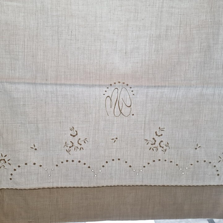Ensemble de linge de lit: coton, Années 1950, MC, Drap, Taie de traversin