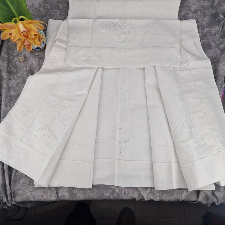 Ensemble de linge de lit: lin, Années 1950, PR, Drap, Taie de traversin