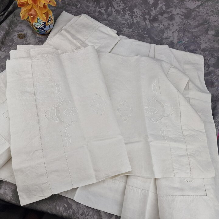 Ensemble de linge de lit: lin, Années 1950, PR, Drap, Taie de traversin