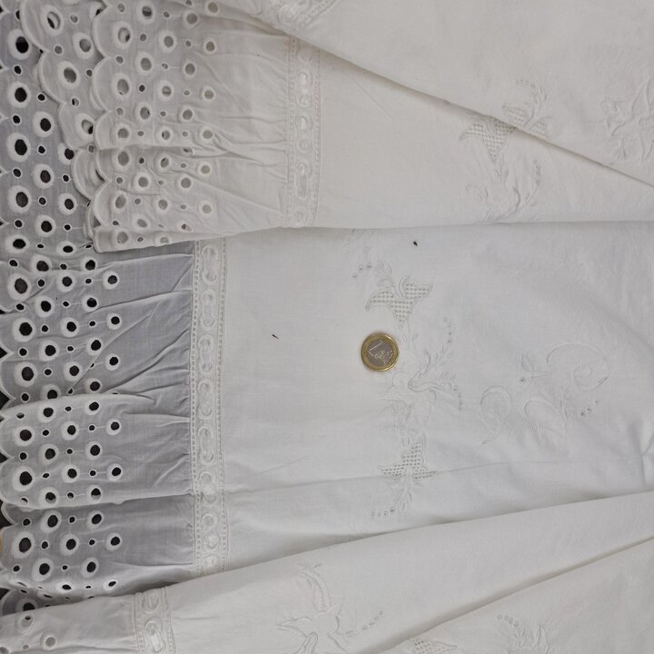 Juego de ropa de cama: algodón, Década de 1950, Richelieu, Monograma