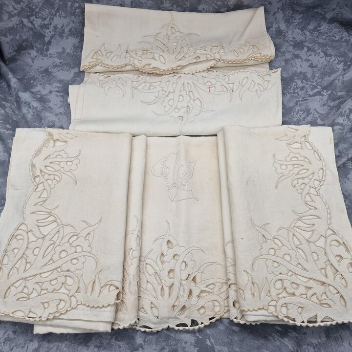 寝具セット: リネン, 1950年代, Richelieu, シーツ, 長枕カバー