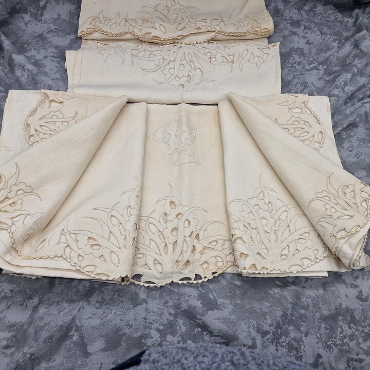 寝具セット: リネン, 1950年代, Richelieu, シーツ, 長枕カバー